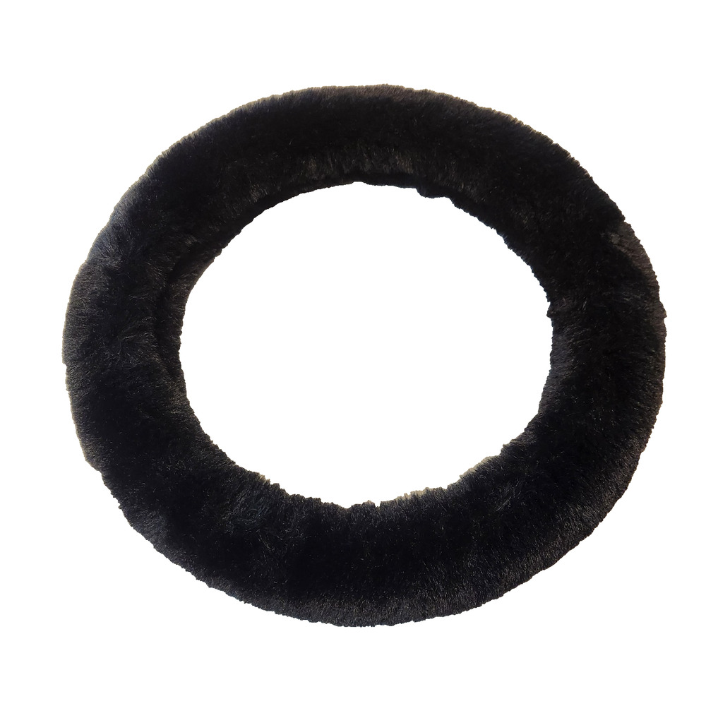 Automotive Steering Wheel Cover Soft Plush Black Faux Fur Standard Size OSFM